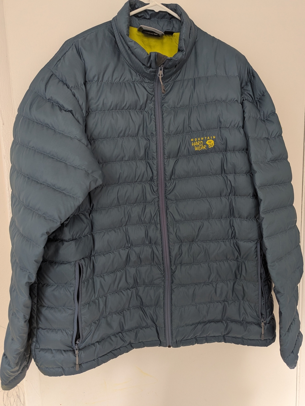 Mountain Hardwear Mens XXL 75% Down Puffer Jacket Blue Gray Yellow Packable
